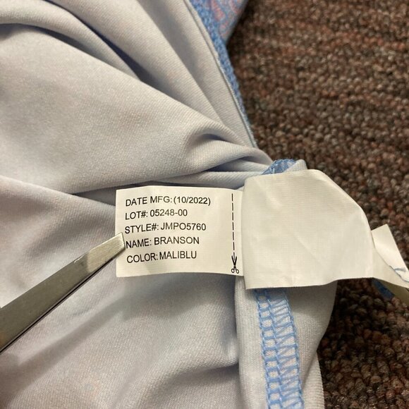 Johnnie-O Men's Medium Polo Shirt Blue Red Geometric Performance Stretch UPF 50 - Picture 6 of 7